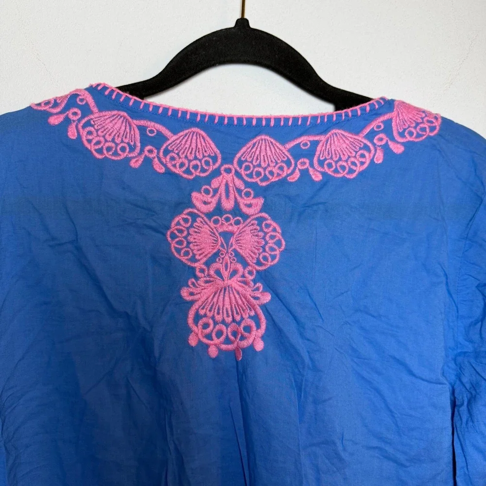 Lilly Pulitzer Piet Cover Up Tunic Sz Medium‎ Blue Pink Embroidered Beach Dress